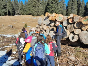 Gli alunni ad Asiago ascoltano le indicazioni della guida