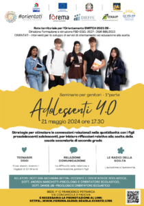 Locandina seminario per genitori: adolescenti 4.0